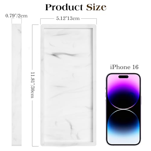 Luxspire 2 Pack Silicone Bathroom Tray 11.8" Vanity Tray, Marble White - color: Marble White, size: 11.81 × 5.12 × 0.79 in