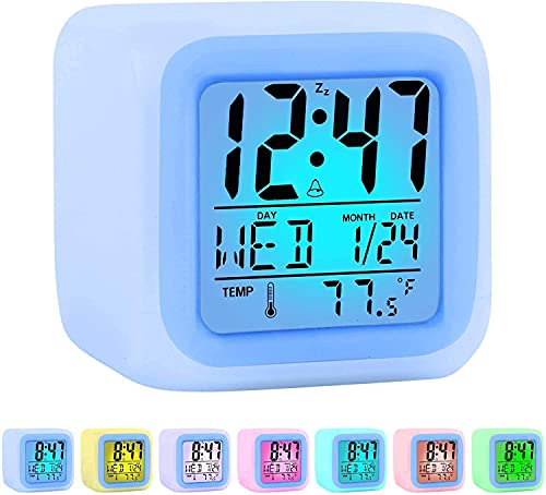 Kids Alarm Clock, 7 Color Night Light, Digital Clocks with Snooze, Alarm Clock for Kids, Wake Up Digital Clock for Room Decor Kids Gift - color: Multicolor