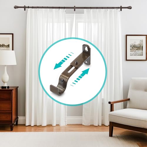 Adjustable Curtain Rod Brackets, Metal Window Drapery Rod Hanger Holders Hooks for 1 inch Rods (Brown, Set of 2) - color: Brown, size: Set of 2