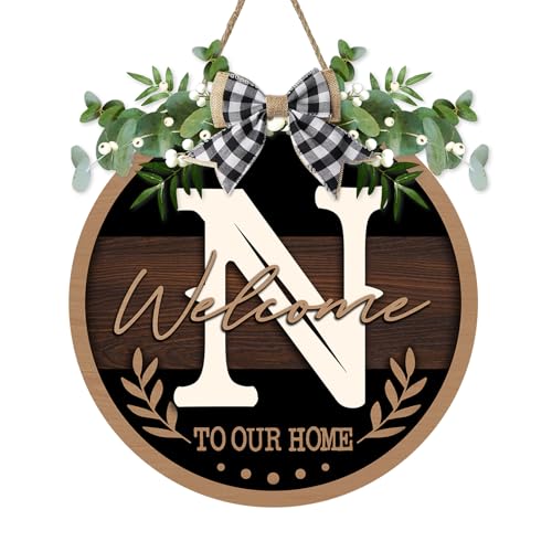 Monogram Letter N Front Door Sign, Welcome to Our Home Family Last - color: N