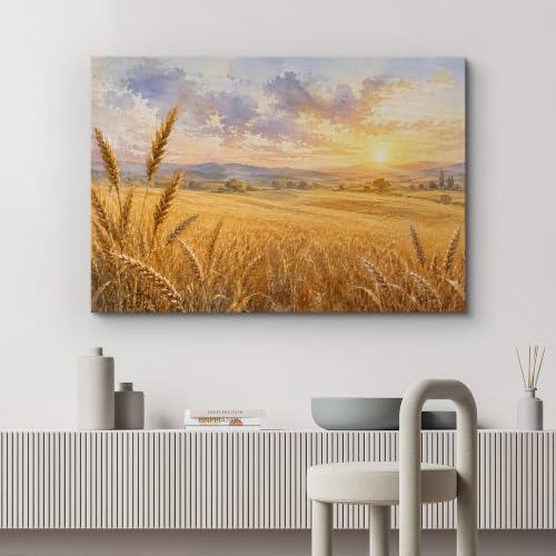 wall26 Canvas Print Wall Art Sunset Wheat Field Watercolor Photography Realism Chic Multicolor for Living Room, Bedroom, Office - 12"x18" - color: A33-2608-ANG05, size: 18"L x 12"W