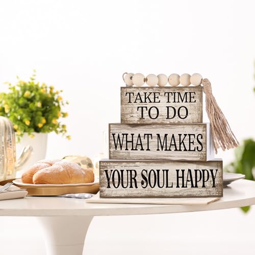 Yuntau 4 Pcs Farmhouse Tabletop Decoration Inspirational Tiered Tray Decor - style: Inspirational