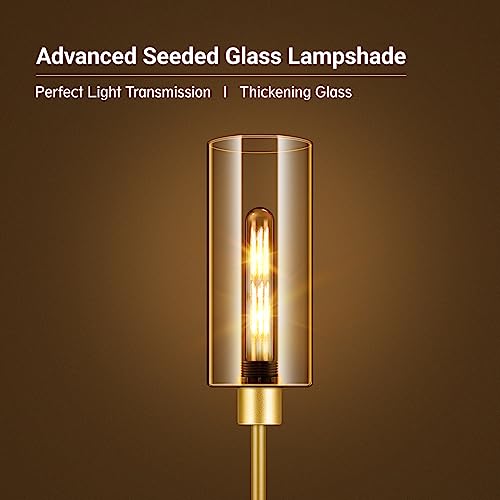 BoostArea Gold Modern Floor Lamp With Glass Lampshade - Simple Design Standing Lamp for Living Room, Bedroom, Office, Kids Room, Reading - color: Gold