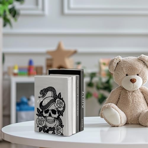Peacoblue 5.3"x4.3"x6.7" Metal Bookends, Heavy Duty Book Ends for Shelves - style: Skulls and Snakes