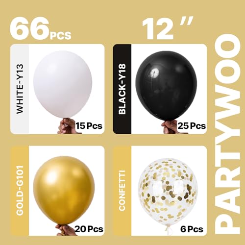 PartyWoo Black and Gold Balloons 66pcs 12 Inch Black White Gold Balloons - color: Black-3319