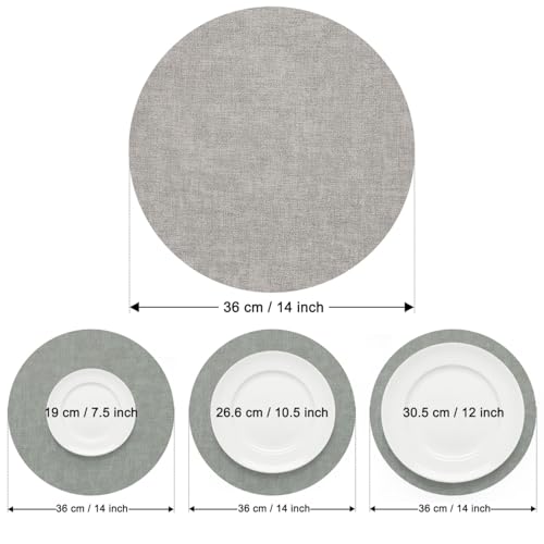 Myir JUN 14" Round Placemats Set of 4, Reversible Dual-Color Place Mats - color: Light Gray Sage Green