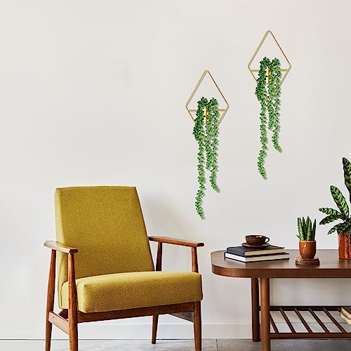Jexine 2 Pcs Boho Wall Decor Gold Hanging Planters with Artificial Plants Wall Art Mounted Metal Home Decor Display Bedroom Bathroom Living Room (Succulent Plants) - style: Succulent Plants