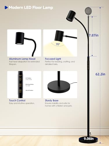 GLOWRIUM LED Reading Floor Lamp, 62" Floor Task Lamp, Adjustbale Floor Lamp - style: Reading Lamp (H2B)