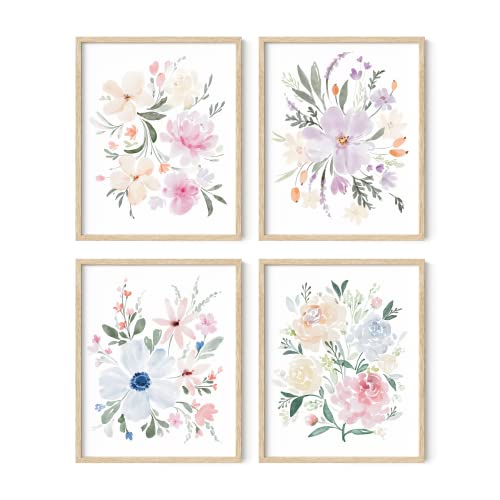 HAUS AND HUES 부케 세트 아트 프린트 4개 세트 16x20 - 프레임 베이지 - color: 꽃다발 꽃, size: 16 x 20, style: 베이지 프레임