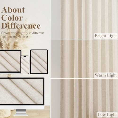 BOODII Linen Curtains 102 Inch Long for Living Room Beige 2 Panels - color: Beige, size: 52"W x 102"L (Pack of 2)
