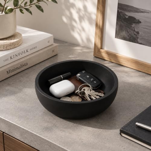 Large Concrete Key Bowl for Entryway Table - 7.9" Key Holder Bowl for Keys - color: Charcoal Black