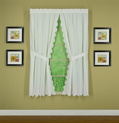 Today's Curtain, AMZ Orleans Scallop Curtain, White 63" Panel Pair and Tieback,4-Piece-Set, 60" W x 63" L, White - color: White, size: 60"W x 63"L (Pack of 1)