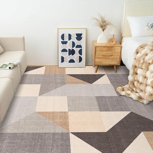 HOMFINE Washable Modern Area Rug - Geometry Style 4x6 Rugs for Living Room, Bedroom, Machine Washable Rug Soft Non Slip Non Shedding Area Rug - Grey Brown, 4'x6' - color: Grey/Brown, size: 4'x 6'(Rectangular)
