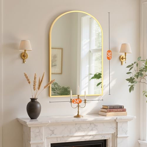 Sweetcrispy 24"x36" Arched Bathroom Mirror, Bathroom Mirrors for Over Sink - color: Gold-arched, size: 36"L x 24"W