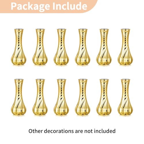 NUPTIO Gold Glass Bud Vase, Vintage Ribbed, 6.1", 6 Pcs - size: Style 2
