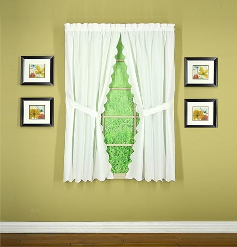 Today's Curtain, Orleans Scallop Curtain, White 45" Panel Pair and Tieback,4-Piece-Set, 60" W x 45" L, White - color: White, size: 60"W x 45"L (Pack of 1)