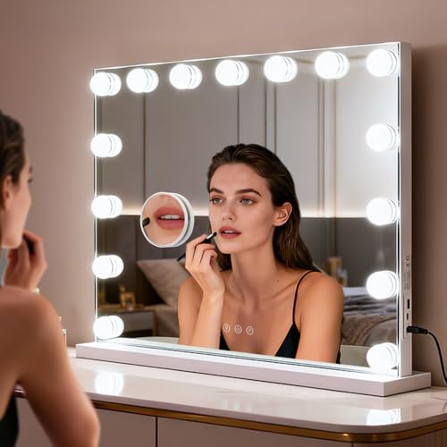 M MIVONDA Lighted Makeup Mirror, Hollywood Vanity with Dimmable 15 Bulbs - color: 23"x19"