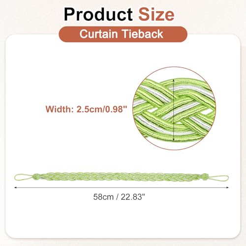 uxcell 4Pcs Curtain Tiebacks, 58cm/23 Braided Drapery Holdback Holder Decorative Rope Tie Back, Light Green/Mixed Silver - color: Light Green