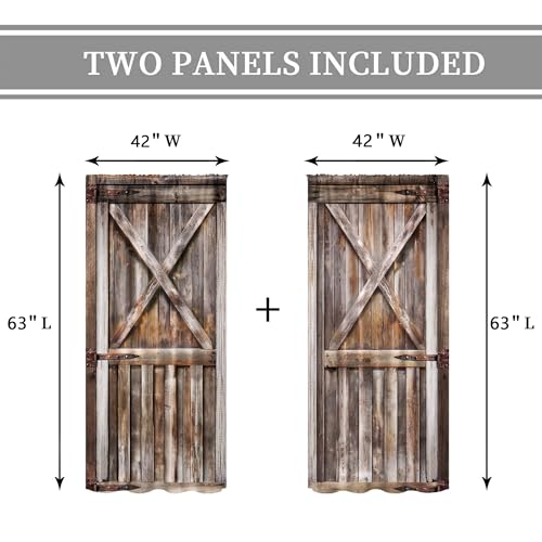 Rustic Barn Door Brown Wooden Farmhouse Living Room Bedroom Window Curtains - color: E-brown, size: 42"W x 63"L (Pack of 2)