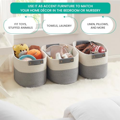 3 Pack Woven Cotton Rope Storage Basket, 15x10x9, White/Gray - color: White/Gray
