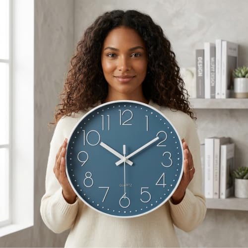 jomparis 10 Inch Cerulean Wall Clock Battery Operated Silent & Non-Ticking Wall Clock Decor for Bathroom Bedroom - color: 1 Pack - Cerulean, size: 10 Inch