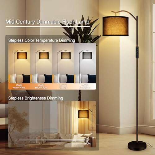 BoostArea Floor Lamp for Living Room,Arc Floor Lamp with Remote Control,Stepless Dimmable Brightness & Colors Temperature 2700k-6500k,Modern Standing Lamp for Bedroom Study Room Office,Black - color: Black