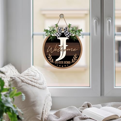 Monogram Letter J Front Door Sign, Welcome to Our Home Family Last - color: J