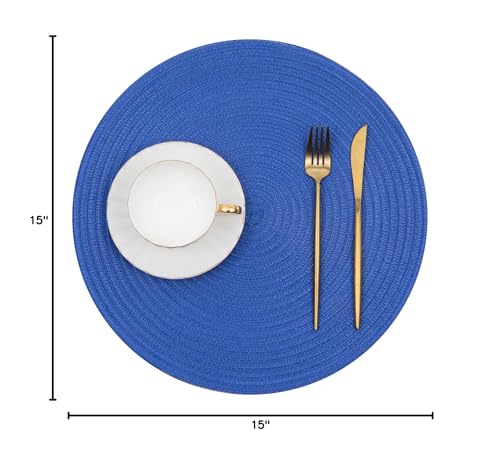 SHACOS Round Placemats Set of 6 Washable 15 inch Round Table Mats Cotton Polyester Woven Braided Place Mats for Dining Table (Blue, 6) - color: Blue, size: Set of 6