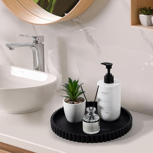Round Bathroom Tray Perfume Organizer Coffee Table Decor, 10" Black - color: Black, size: 10"