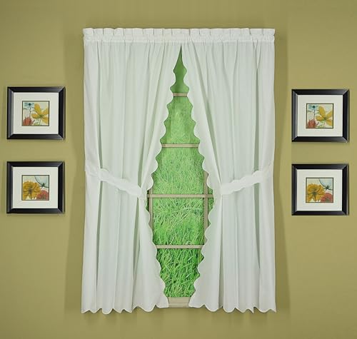 Today's Curtain, AMZ Orleans Scallop Curtain, White 63" Panel Pair and Tieback,4-Piece-Set, 60" W x 63" L, White - color: White, size: 60"W x 63"L (Pack of 1)