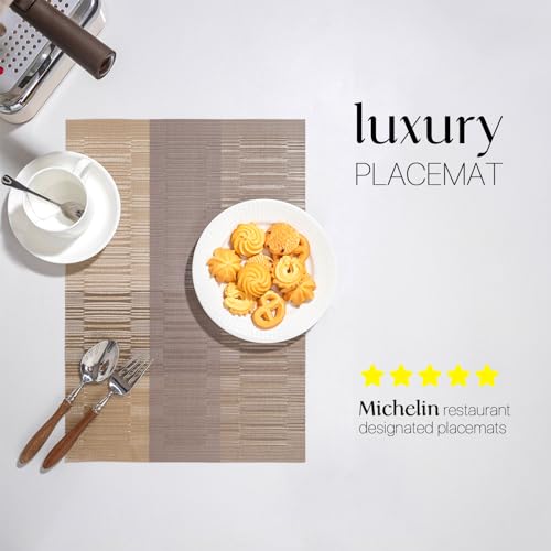LEXMORE Placemats Set of 6 Vinyl/Plastic Woven Place Mats for Kitchen Table Indoor/Outdoor Washable Placemat Wipeable Dining Table Mats(Gold Dune) - color: E-gold Dune