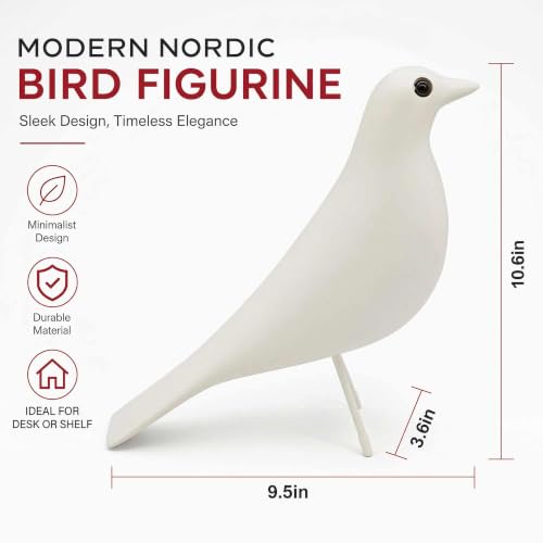 Minimalist Bird Figurine for Home Decor - Modern Decorative Sculpture for Office Desk, Bookshelf, Living Room, Mantel, Entryway, Elegant Art Ornament (White) - color: White