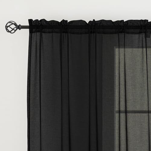 Sheer Curtains Rod Pocket Voile Drapes 108"Wx 84"L, Black, 2 Panels - color: Black, size: 108"W x 84"L (Pack of 2)