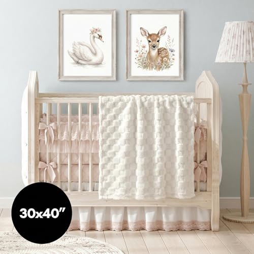 Americanflat 30x40 Jacquard Kids Throw Blanket - Soft and Breathable Mini Fleece Throw Blanket for Couch, Bed, Chair - Fleece Blankets Perfect for Home, Bedroom, Outdoor - Checkered Design in Cream - color: Cream, size: 30x40, style: Checkered