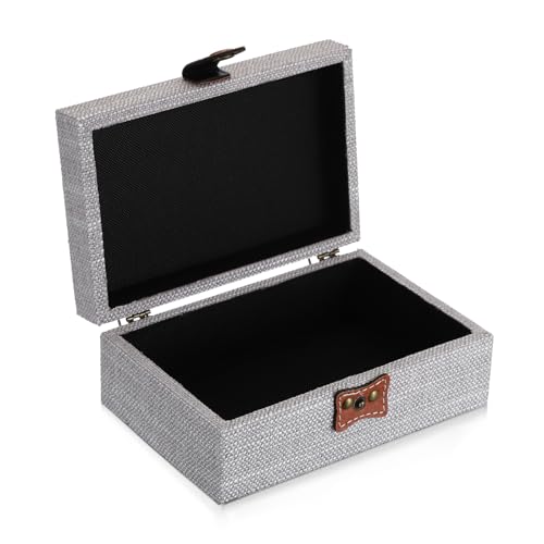 Hipiwe Jewelry Storage Box Treasure Chest Wooden Box with Linen Covered - color: Gray, size: Small