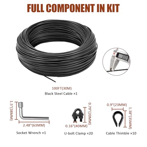 String Light Hanging Kit, All-Black Globe String Lights Suspension - size: 1/8 in. X 100 ft.