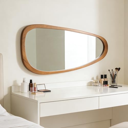 Irregular Asymmetrical Wall Mirror Full Length, 48"x22" Wooden Framed - color: Wood, size: 48"L x 22"W