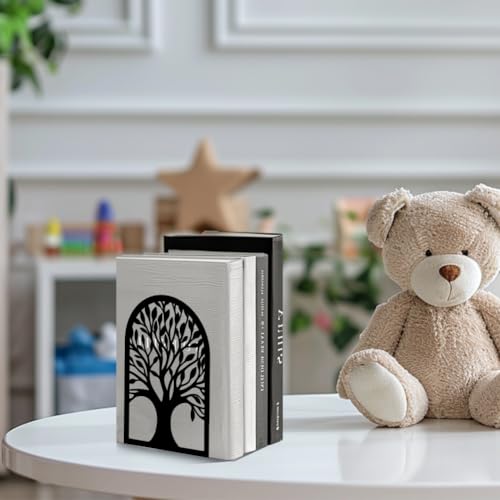 Peacoblue 5.3"x3.5"x7.8" Metal Bookends, Heavy Duty Book Ends for Shelves - color: Tree of Life