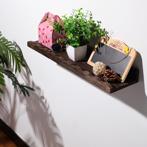 Suzile 2 Pcs Scalloped Floating Wall Shelves,23",Dark Brown - color: Carbonized Brown, size: 23"