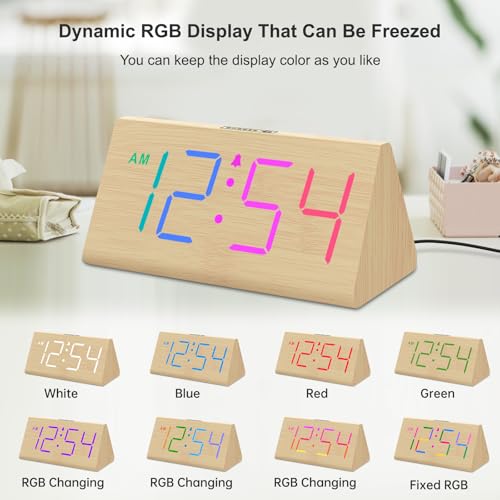 DreamSky Wooden Digital Alarm Clock for Bedroom with RGB Large Numbers - color: Bamboo