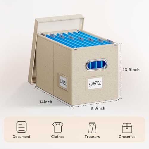 FHSQX 4Pack File Box with Lid, Beige, 14 x 9.3 x 10.9 in - color: Beige, size: 14 x 9.3 x 10.9 in (4Pack)