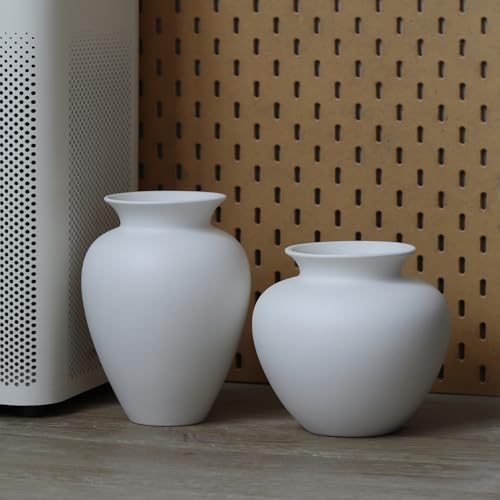 Large White Ceramic Flower vase, Modern Centerpiece Table Decorations,Round Shape Rustic Ceramic vases for Home Decor Dining Room (White, 0619) - color: White, size: 0619