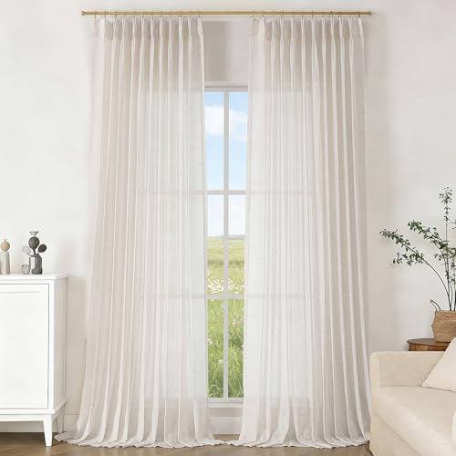 Vision Home Natural Pinch Pleated Sheer Curtains 60Wx108L 2 Panels - color: Natural, size: 60"W x 108"L (Pack of 2)
