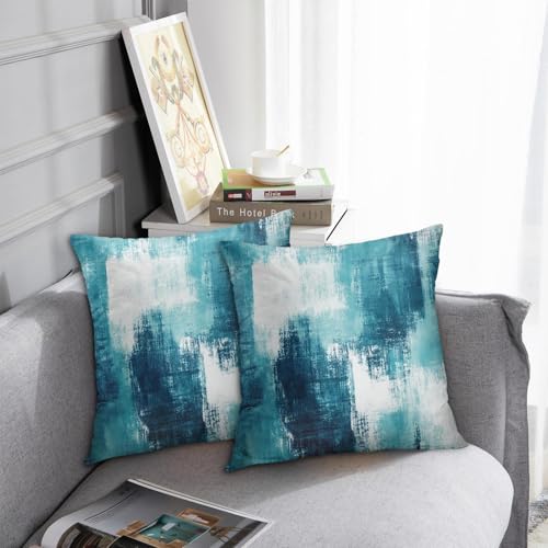 Britimes Throw Pillow Covers Set of 2, 18 x 18 Inch, White Teal - color: White Teal, size: 18" x 18" (Pack of 2)