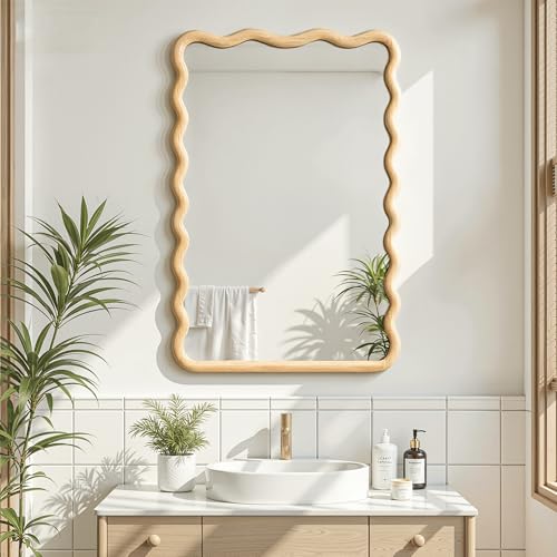 Wavy Mirror for Wall, 36"x24" Bathroom Vanity Mirror - size: 36"L x 24"W