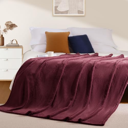 BEAUTEX Fleece Blanket King Size Soft Flannel Throw Lightweight Fuzzy - color: Wine, size: King