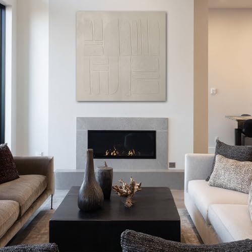 SHEYOYE 40x40 Inch Neutral Abstract Wall Art – Beige and Cream Geometric Square Canvas Artwork for Modern Living Room Wall Decor, Minimalist Neutral Wall Art for Bedroom or Office - color: Beige, size: 40"L x 40"W