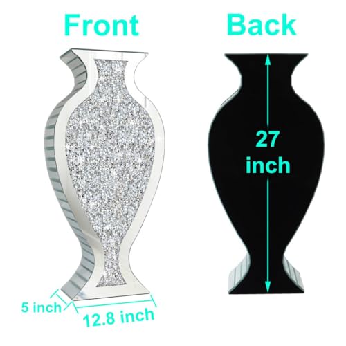 Tall Floor Vase S Crushed Diamond Mirrored Vase 27” Tall for Large Flower - color: Shpld Diamond Silver