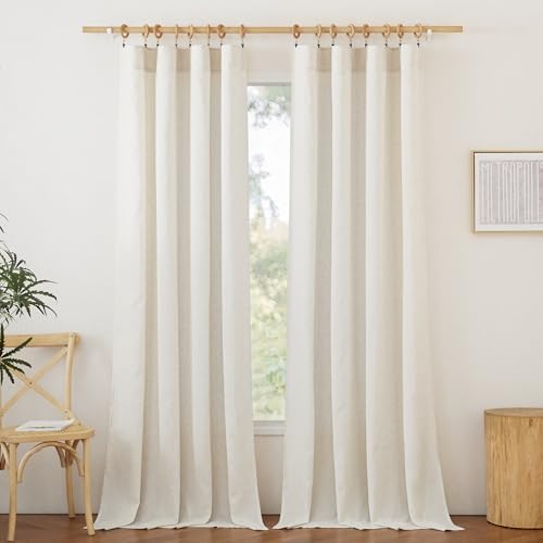 NICETOWN Natural Linen Bedroom Curtains 102 inches Long, Rod Pocket & Back Tab Thick Flax Window Treatments Privacy Assured with Light Filtering for Living Room, W55 x L102, 2 Panels - color: Natural, size: 55"W x 102"L (Pack of 2)