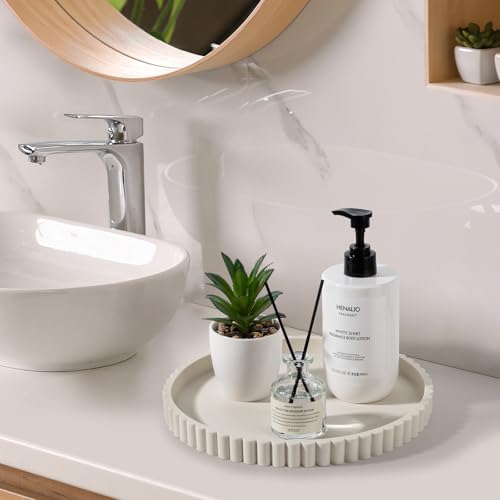 Round Bathroom Tray Perfume Organizer Coffee Table Decor, 10" Beige - color: Beige, size: 10"